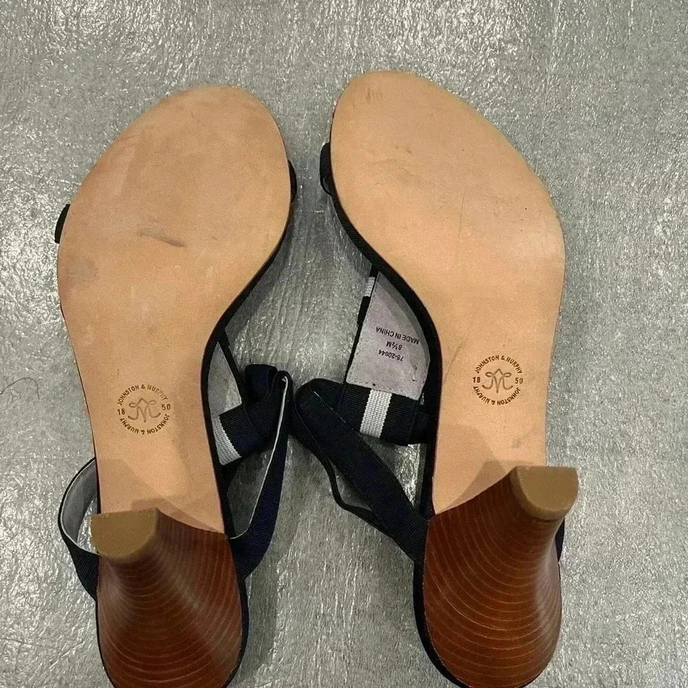[8.5] Johnston & Murphy Chastity Wedge Blue Bow Ankle Strap Heel  Sandal - Picture 3 of 6